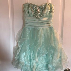 Teal strapless cocktail dress